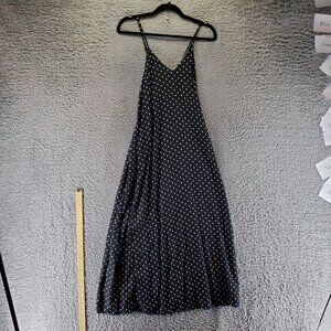 Old Navy Dress Womens Medium Black Polka Dot Sleeveless V-Neck Maxi Lightweight